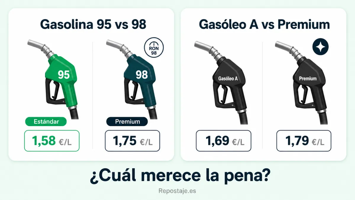 Gasolina 95 vs 98 y gasóleo A vs premium: diferencias, precio y cuál merece la pena